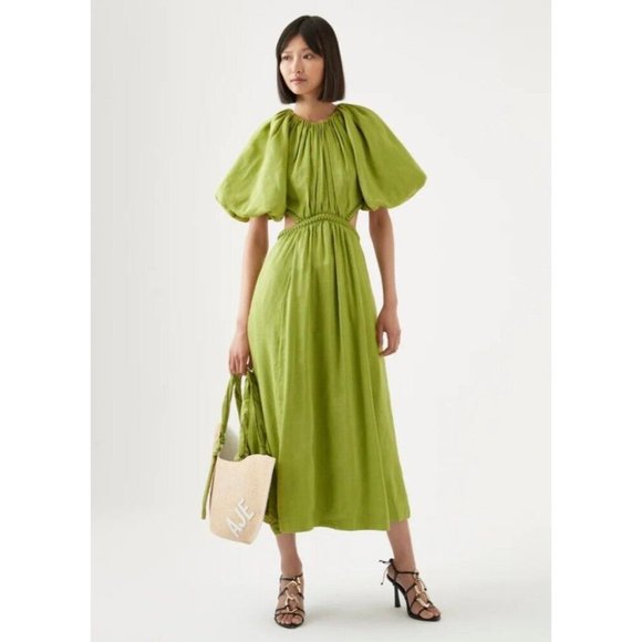 Aje Dresses & Skirts - SOLD Aje Capucine Puff Sleeve Midi Dress Size 10 Verdant Green BNWT